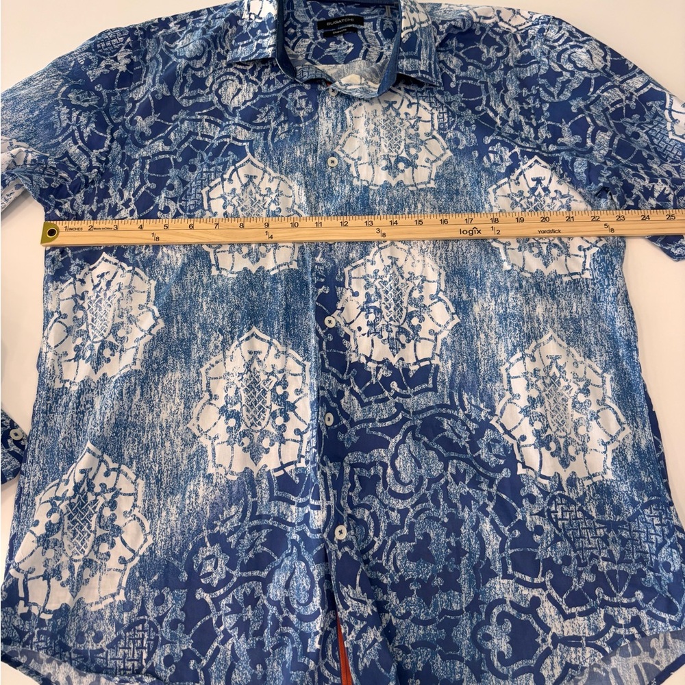 Bugatchi Blue And White Patterned Button-Up Shirt… - image 4
